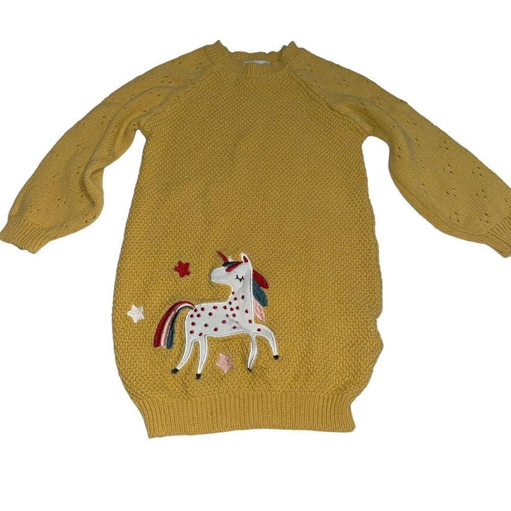 Juniors Girls Collection Mustard Yellow Oversized Unicorn Sweater - Size 2-3 Yea